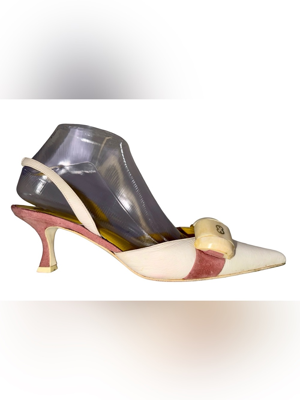 ESCADA EXOTICS SLINGBACK HEELS IN IVORY AND DUSTY PINK